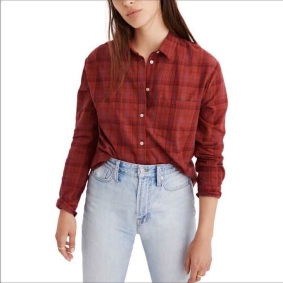 Madewell OverSized Red Plaid Boyfriend ButtonDown - Picture 1 of 13